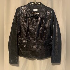 Neiman Marcus Exclusive Reptile Embossed Leather Peplum  Jacket Women’s 14